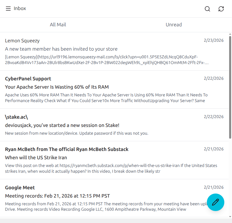 CurbPress desktop inbox view in WordPress dashboard